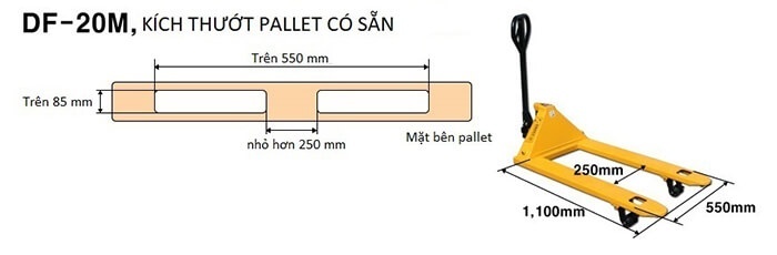 Xe nâng tay 2 tấn càng dài 1m1